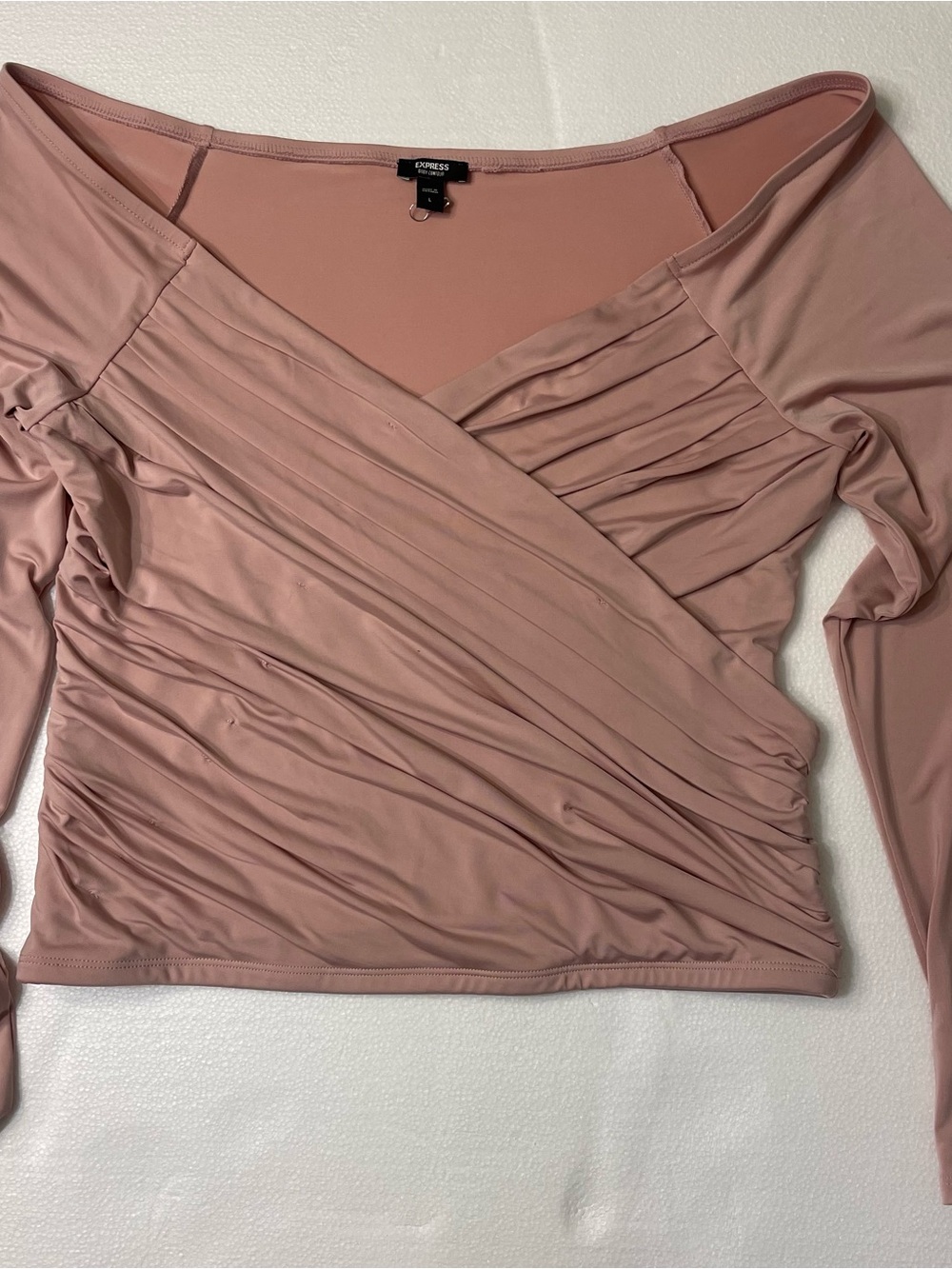 Express Mauve Ruched Wrap Long Sleeve Top